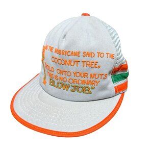 VTG HURRICANE SNAPBACK TRUCKER HAT 3 STRIPES GAG GIFT JOKE ADJUSTABLE MENS
